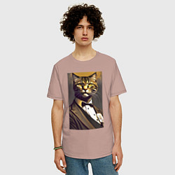 Футболка оверсайз мужская Крутой котяра - джентльмен - нейросеть, цвет: пыльно-розовый — фото 2
