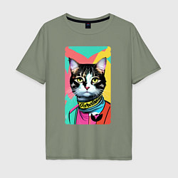 Мужская футболка оверсайз Pop art cat - neural network