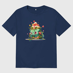 Футболка оверсайз мужская Малыш Бульбазавр, цвет: тёмно-синий