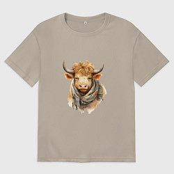Мужская футболка оверсайз Бык в шарфе