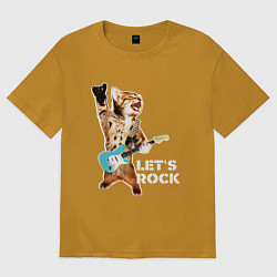 Мужская футболка оверсайз Let s rock Котик рокер