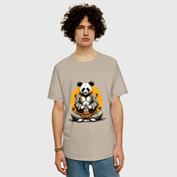 Футболка оверсайз мужская Панда на медитации, цвет: миндальный — фото 2