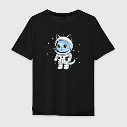 Футболка оверсайз мужская Котик в космосе, цвет: черный