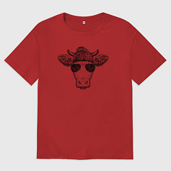 Футболка оверсайз мужская Голова модной коровы, цвет: красный
