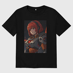 Футболка оверсайз мужская Робо-девушка, цвет: черный