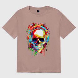 Футболка оверсайз мужская Красочный череп в очках, цвет: пыльно-розовый