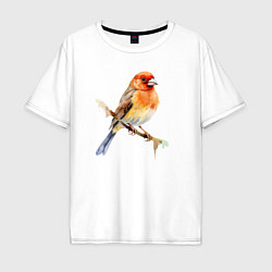 Мужская футболка оверсайз Оранжевая птица на ветке