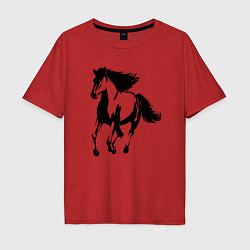 Футболка оверсайз мужская Лошадь скачет, цвет: красный