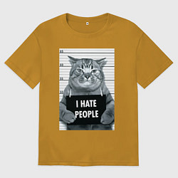 Футболка оверсайз мужская Кот преступник уголовник с табличкой, цвет: горчичный