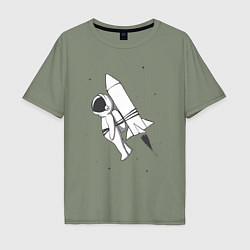 Футболка оверсайз мужская Полёт на ракете, цвет: авокадо