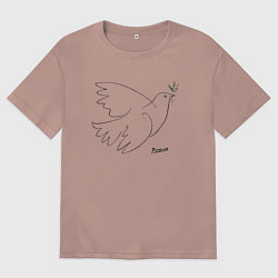 Футболка оверсайз мужская Пабло Пикассо - Голубь мира, цвет: пыльно-розовый