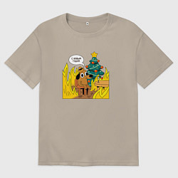 Футболка оверсайз мужская 2024 - this is fine, цвет: миндальный