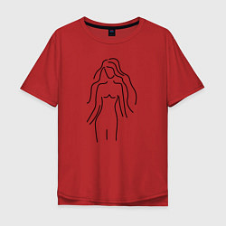 Футболка оверсайз мужская Нежный женский лайн-арт силуэт, цвет: красный