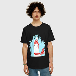 Футболка оверсайз мужская Лама - альпака в шапочке, цвет: черный — фото 2