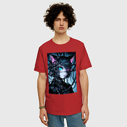 Футболка оверсайз мужская Cyber cat - ai art, цвет: красный — фото 2