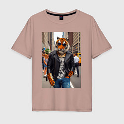 Мужская футболка оверсайз Cool tiger on the streets of New York - ai art