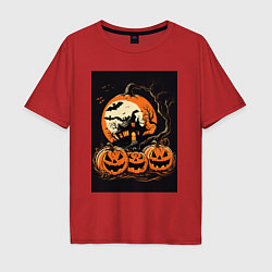 Футболка оверсайз мужская Halloween тыква - джек фонарь, цвет: красный