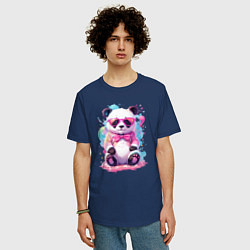 Футболка оверсайз мужская Милая панда в розовых очках и бантике, цвет: тёмно-синий — фото 2