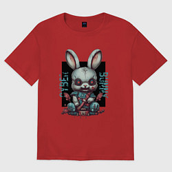 Футболка оверсайз мужская Киберпанк зайчик, цвет: красный