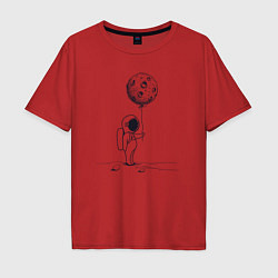 Футболка оверсайз мужская Космонавт с лунным шариком, цвет: красный