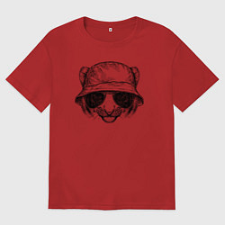 Футболка оверсайз мужская Тигрёнок в панаме, цвет: красный