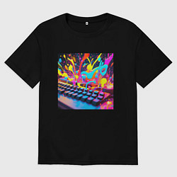 Футболка оверсайз мужская Яркая клавиатура, цвет: черный