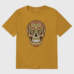 Футболка оверсайз мужская Череп декоративный мексиканский, цвет: горчичный