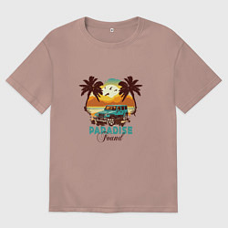 Футболка оверсайз мужская Джип Вранглер на фоне шикарного пляжа, цвет: пыльно-розовый