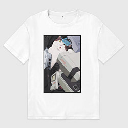 Футболка оверсайз мужская Кот в ретро консолях, цвет: белый