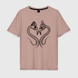 Мужская футболка оверсайз Стильный фламинго сердечком