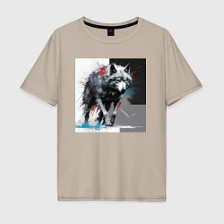 Мужская футболка оверсайз Волк масляной краской