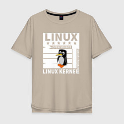 Футболка оверсайз мужская Пингвин программист системы линукс, цвет: миндальный