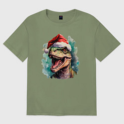 Футболка оверсайз мужская Новогодний тираннозавр, цвет: авокадо