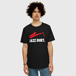 Футболка оверсайз мужская Jazz duet - саксофон, цвет: черный — фото 2