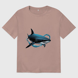 Футболка оверсайз мужская Акула портрет, цвет: пыльно-розовый