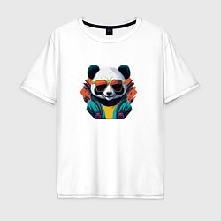 Футболка оверсайз мужская Стильная панда в очках, цвет: белый
