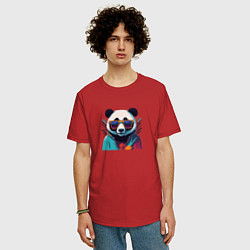Футболка оверсайз мужская Модная панда в солнечных очках, цвет: красный — фото 2