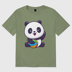 Футболка оверсайз мужская Панда с мячиком, цвет: авокадо