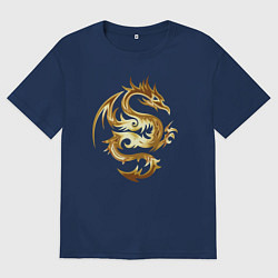 Футболка оверсайз мужская Дракон из золота, цвет: тёмно-синий