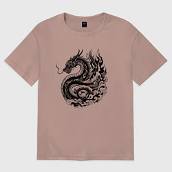Футболка оверсайз мужская Японский дракон - ирезуми, цвет: пыльно-розовый