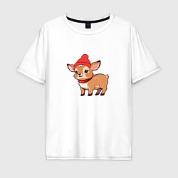 Мужская футболка оверсайз Маленький олень в красной шапке