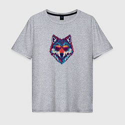 Футболка оверсайз мужская Красочный волк в стильных очках, цвет: меланж
