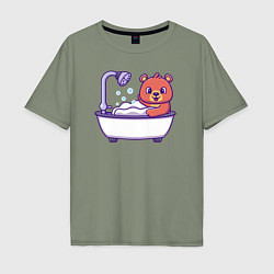 Футболка оверсайз мужская Мишка в ванне, цвет: авокадо