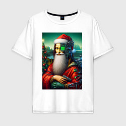 Мужская футболка оверсайз Mona Lisa in Santa costume - cyberpunk