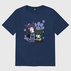 Футболка оверсайз мужская Джинши и Маомао, цвет: тёмно-синий