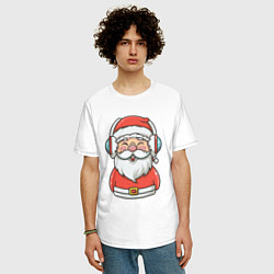 Футболка оверсайз мужская Дед Мороз в наушниках, цвет: белый — фото 2