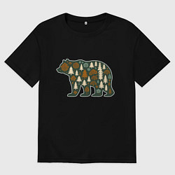 Футболка оверсайз мужская Медведь и тайга, цвет: черный