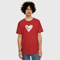 Футболка оверсайз мужская Рисованное белое сердце парное, цвет: красный — фото 2