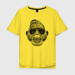Футболка оверсайз мужская Шимпанзе хипстер, цвет: желтый