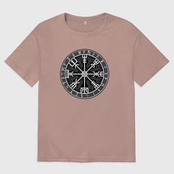 Футболка оверсайз мужская Компас из рун вегвизир, цвет: пыльно-розовый